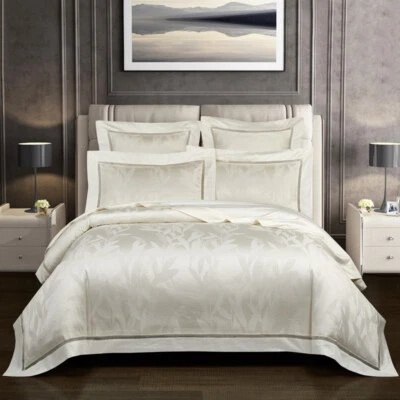 Bedding Set 4 Pcs Cotton Jacquard Flower Duvet Cover Flat Sheet 2 Pillowcases - Image 1 of 4