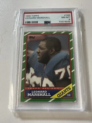 1986 TOPPS FOOTBALL #148 LEONARD MARSHALL PSA 8 Rc ROOKIE Giants - Image 1 of 2
