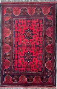 160 x 101cm Vintage Handmade Red Afghan Carpet Traditional Oriental Wool Rug - Picture 1 of 24