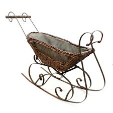 Vtg 36" Victorian Doll Sleigh Snow Ride Baby Doll Wicker Wrought Iron Wood Buggy