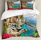 Ensemble de housses de couette Italie avec tresses d'oreiller Cinque Terre plage imprimé côte