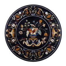 42" Black Marble Table Top  Pietra Dura Inlay art Home Garden Decor