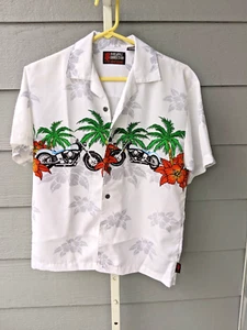 Pineapple Connection Boys M Hawaiian Short Sleeve Shirt Motorcycles / Palm Trees - Picture 1 of 7