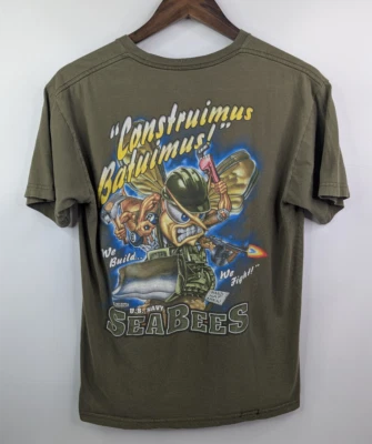Camiseta verde batallón militar Seabees de la Marina de los Estados Unidos diseño 7,62 talla mediana Foto 1 de 4