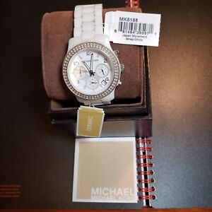 Michael Kors MK5188 Runway White Ceramic Watch Box Papers & Tags Beautiful Cond