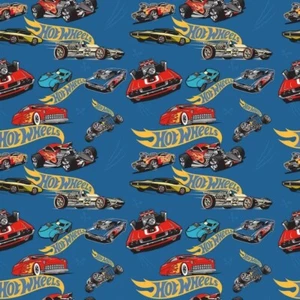 HOT WHEELS MATCHBOX CARS BLUE 100% COTTON FABRIC QUILTING SEWING 25" PIECE - Picture 1 of 1