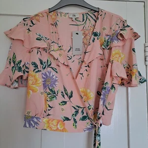 Ladies Peach Floral Bolero Crop Wrap Blouse Petite size 12 - Picture 1 of 3