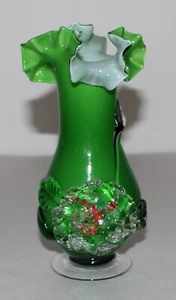 Vintage Antique 1920's Green Cased Art Glass Applied Crystal Floral Trim - Bild 1 von 11