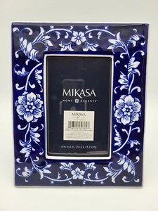 Mikasa Ceramic Blue And White Picture Frame For 4x6 Photo Floral Pattern NEW - Picture 1 of 10