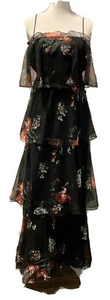 Vintage 70er Jahre 3 Stufen schwarz Chiffon Blumen verstellbare Länge Kleid Gr. XS sehr guter Zustand!! - Bild 1 von 11