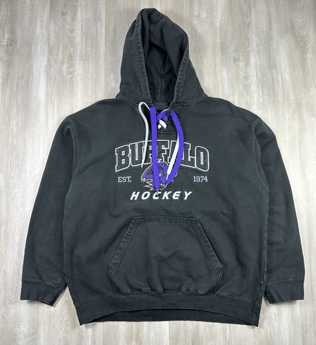 SUPREME Felpa con cappuccio vintage Buffalo Hockey taglia XL nera pennant abbigliamento sportivo