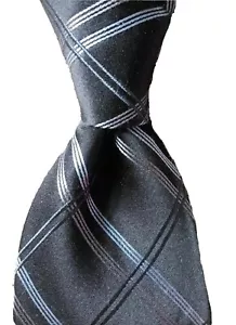 CLAIBORNE 100% Silk Tie Mens Plaid Necktie Black Blue Gray - Picture 1 of 7