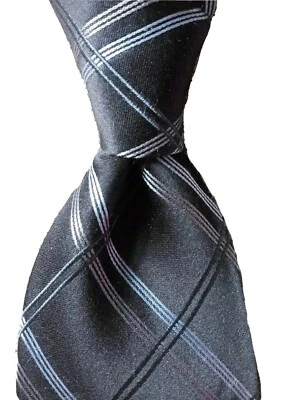 Corbata a cuadros CLAIBORNE 100 % seda para hombre negra azul gris Foto 1 de 4