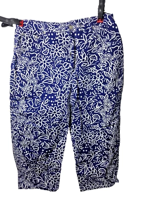 Pantalones de mezclilla Bill Blass talla 16 flores azul tropical hawaiano Foto 1 de 4