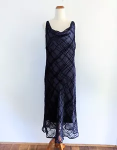 90s Joi Dress Au12- 14 Navy Blue Bias Cut Cowl Neck Vintage Slip Evening - Picture 1 of 15