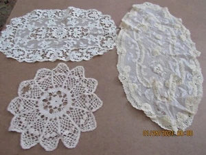 Lot of 3 Crochet Damaged Doilies Oval and Round 8 inch 13 inch 16 inch Hand Made - Picture 1 of 6