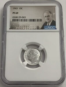 1963 NGC PF69 90% Proof Silver Roosevelt Dime 10c Portrait - Picture 1 of 3