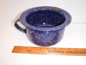 Vintage Blue Enamel Child's Chamber Pot Small with Handle - Picture 1 of 9