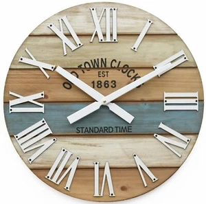 30" Wooden Multi-Color Maritime Coastal Beach Large Roman Wall Clock (Blue, 3... - Picture 1 of 5