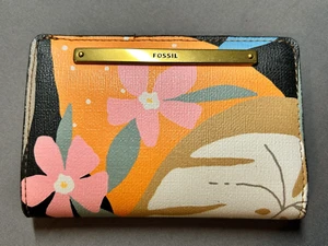 Fossil Wallet Floral Design Canvas Zip Around - Picture 1 of 6