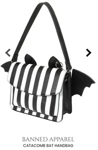 BNWT BANNED CATACOMB BAT BAG STRIPED GOTHIC HORROR CROSS BODY BLACK WHITE - Picture 1 of 7