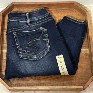 Pantalones de mezclilla plateados para mujer azul lavado oscuro Suki súper elásticos ajustados talla 31 X 31 - Imagen 1 de 5