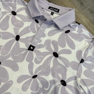 Bad Birdie Polo Shirt Mens Medium Pourin’ Purple Flowers Golf Stretch Performanc - Picture 1 of 17