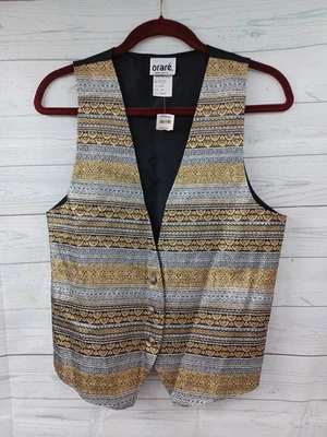 Chaleco De Colección Orare Negro Tono Dorado Rayas Metálico Dorado Plata Talla M  Foto 1 de 4
