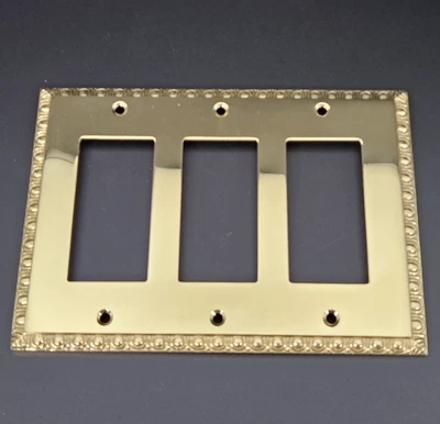 Vintage Brass Ornate Triple-Gang Switch Plate Cover Hollywood Regency Decor - Image 1 of 3