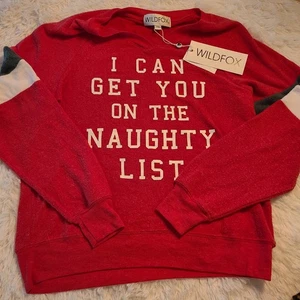 NWT Wildfox "I CAN GET YOU ON THE NAUGHTY LIST" XMAS Pullover Christmas Red XS - Picture 1 of 4