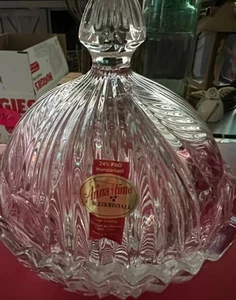 Piatto caramelle rotondo vintage Anna Hutte Bleikristall trasparente 24% cristallo piombo con coperchio - Foto 1 di 13