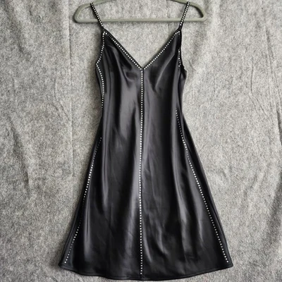 Victoria's Secret Dream Angels Satin Rhinestones Slip Dress Women's XS Black Y2K - Image 1 of 4
