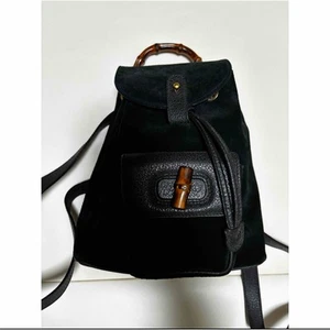 GUCCI Bamboo Backpack Suede Patent leather Vintage Black Authentic Used - Picture 1 of 8