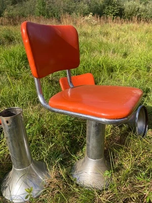 4 VINTAGE mid century retro CHROME DINER BAR SODA FOUNTAIN SWIVEL STOOL- orange - Image 1 of 4