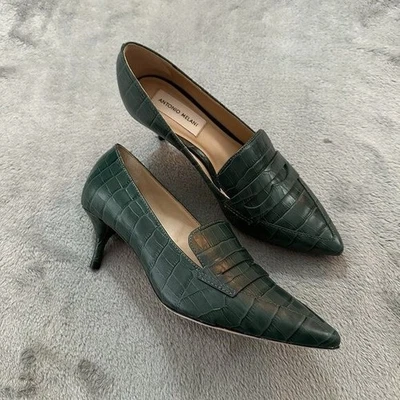 Mocasines Antonio Melani verde oscuro punta gatito tacones para mujer 6,5 centavos Foto 1 de 4