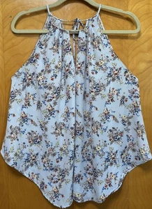 Lush Womens High Neck Halter Flowy Floral Tank Top Keyhole Back Tie Front Sz M - Picture 1 of 8