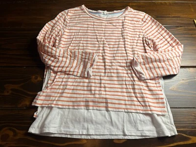 Tribal Jeans Shirt, Women's Size Large, White Orange, Striped, Faux Layered - Image 1 of 4