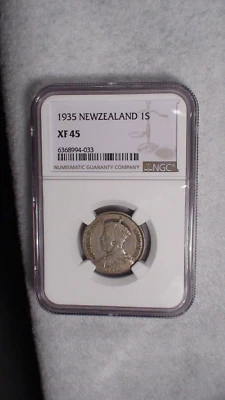 1935 NEW ZEALAND NGC XF45 CIRCULATED SHILLING 1S SILVER Coin BUY IT NOW! - Image 1 of 4