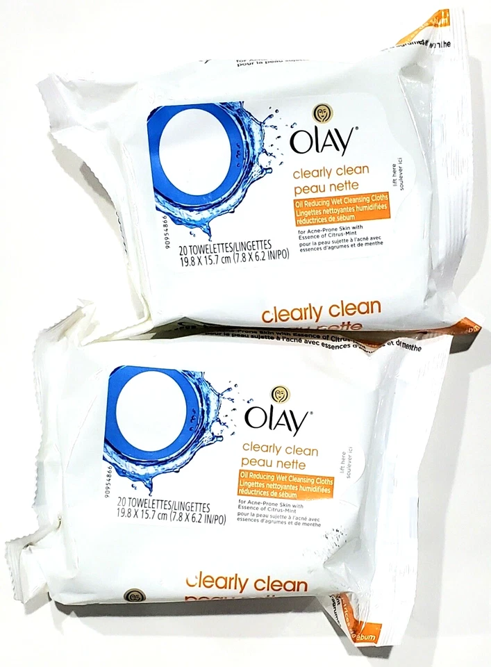 2 paquetes de paños de limpieza húmedos reductores de aceite Olay Clearly Clean para piel de acné 20 Foto 1 de 1