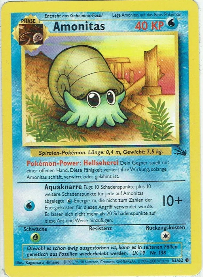 Pokemon Karte TCG Trading Card Game Fossil Nr. 52/62 Amonitas deutsch - Bild 1 von 1