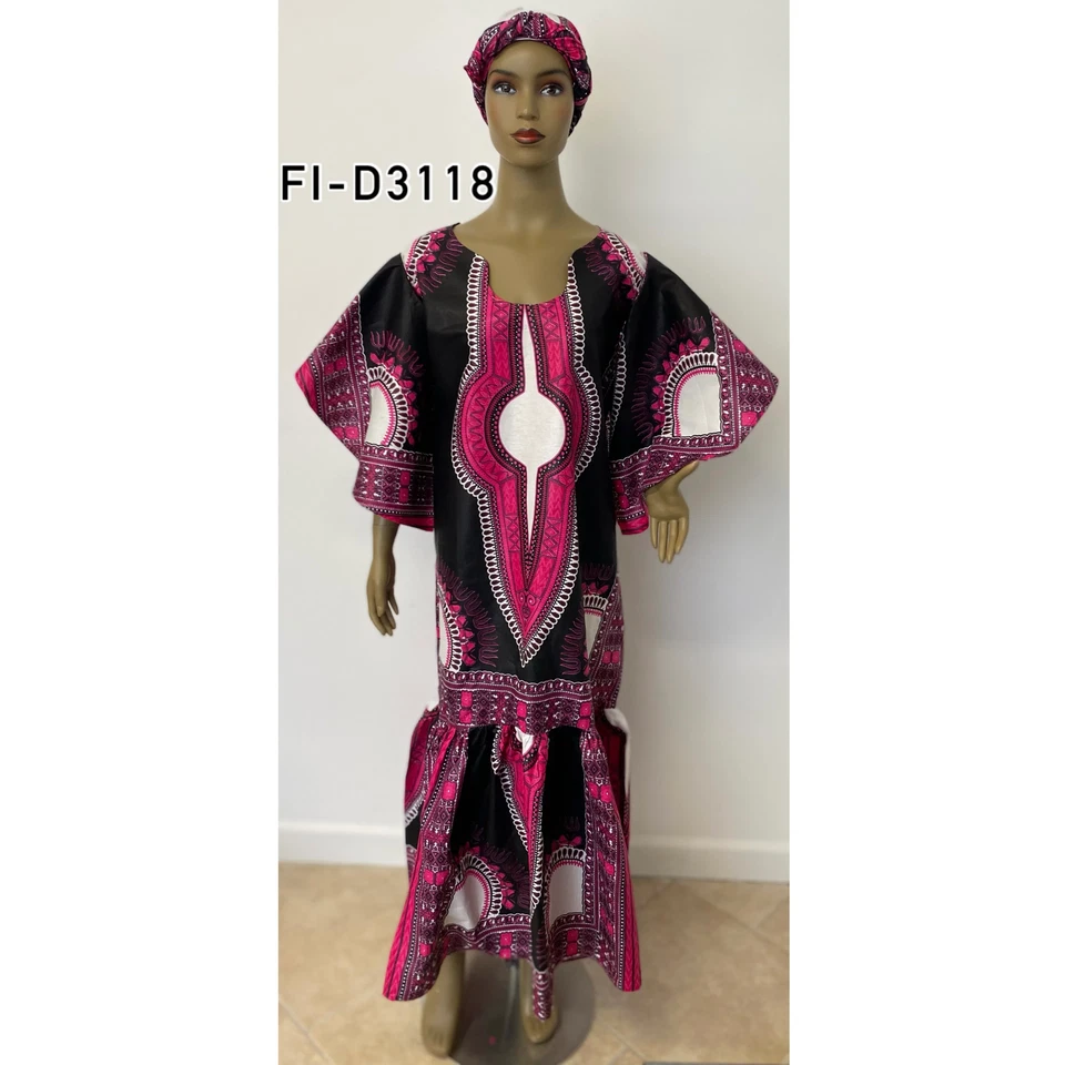 African Women's Dashiki Frill Sleeve Maxi Dress - FI-D3118 - Image 1 of 1