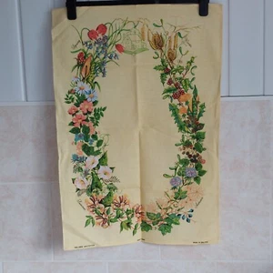 Vintage Irish Cabin Tea Towel Seasons Floral Linen Cotton Unused Ireland Cottage - Picture 1 of 19