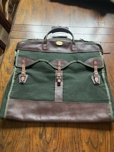 VINTAGE ORVIS HUNTING FISHING GARMENT BAG Batenkill Green CANVAS Travel LEATHER - Picture 1 of 12
