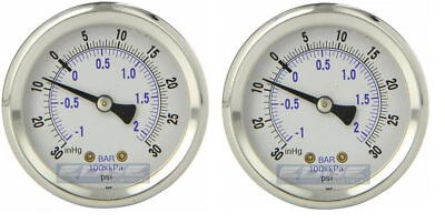 2 PACK LIQUID FILLED VACUUM GAUGE -30-0-30 PSI, 2" FACE, 1/4" BACK MOUNT - Image 1 of 3