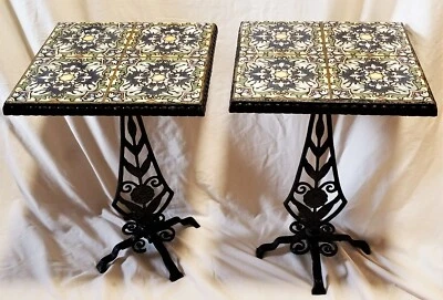 PAR Mesas Antiguas Artes y Manualidades Catalina Azulejo Superior Hierro Forjado 19" x 12.5" Foto 1 de 4