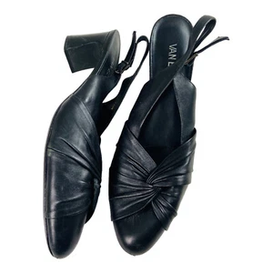 4093 Women's Black Leather Pumps Slingback 11.5 Heels - Picture 1 of 6