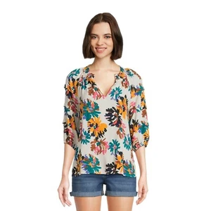 The Pioneer Woman Smocked Collar Peasant Blouse W/ 3/4-Length Sleeves Sz XL NWT - Picture 1 of 5