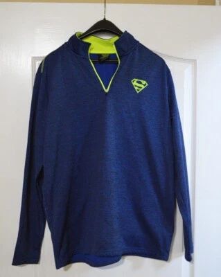 Superman  1/4 Zip Pullover Jacket Sweatshirt Men's Size L Navy Blue Neon Logo  - Image 1 of 4
