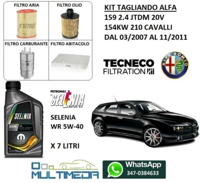 TECNECO KIT TAGLIANDO FILTRI + 7LT OLIO ORIGINALE SELENIA 5W40 ALFA 159 2.4 JTD 210CV