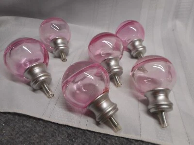 VINTAGE Maçanetas de Armário de Porta de Vidro Rosa Redondas Conjunto de 6 NOVO - Imagem 1 de 4